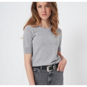 Repeat 100% Organic Cashmere Short Sleeve Sweater Size 38 S Gray Minimalist Chic